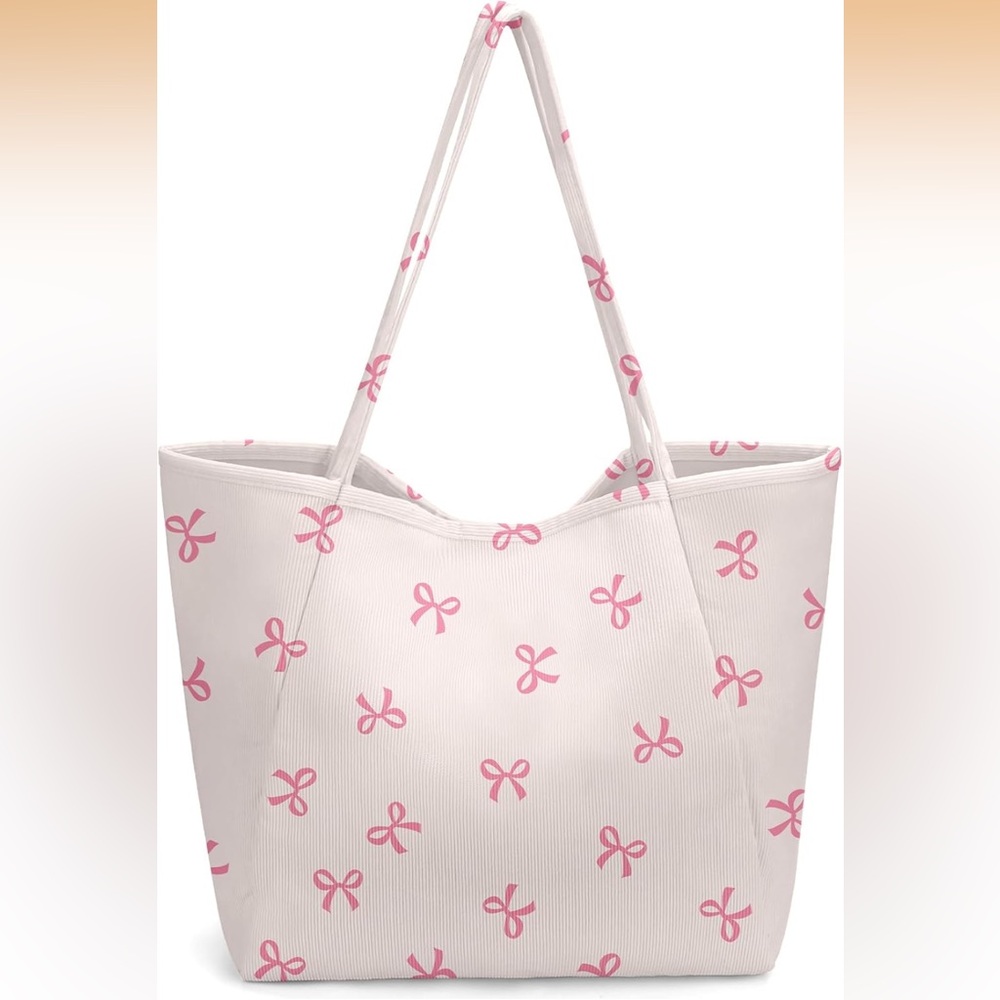 Pink Bow Corduroy Tote Bag